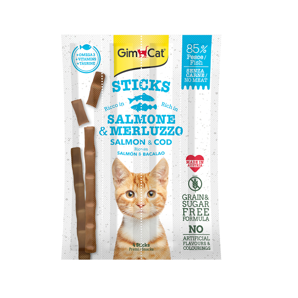 GimCat Sticks Morina Balıklı ve Somonlu Kedi Ödül Çubuğu 20gr (4'lü)
