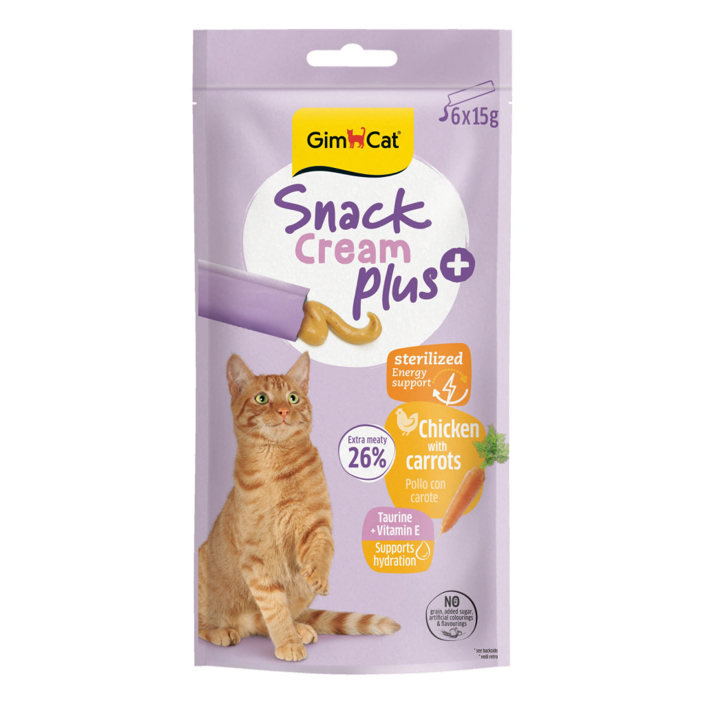 GimCat Snack Cream Plus Tavuklu ve Havuçlu Krema Kısırlaştırılmış Kedi Ödül Maması 15gr (6'lı)