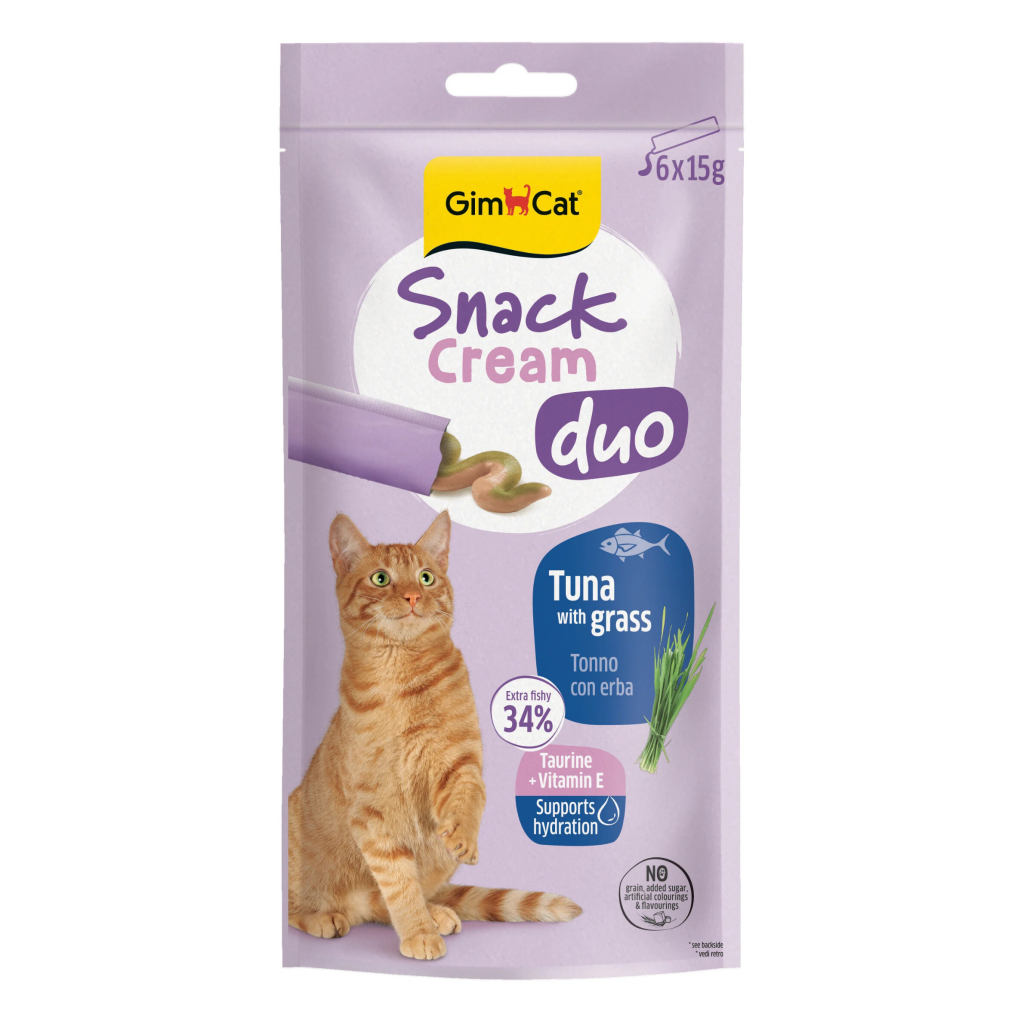 GimCat Snack Cream Duo Ton Balıklı ve Çimenli Krema Kedi Ödül Maması 15gr (6'lı)