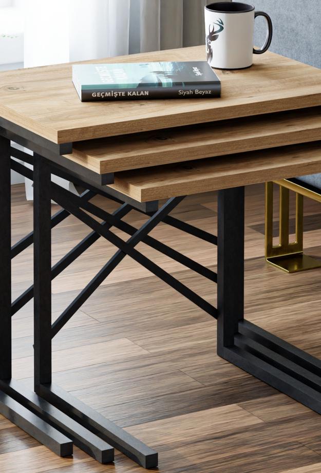 Ceramical Metal Ayaklı X Eco Zigon Sehpa - Atlantik Çam