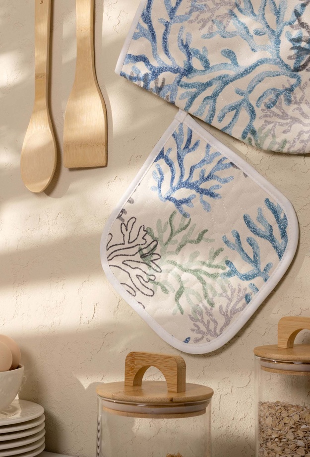 Evidea Soft Mercan Fırın Eldiveni ve Tutaç Set - Ekru - 17x28 cm + 20x20 cm