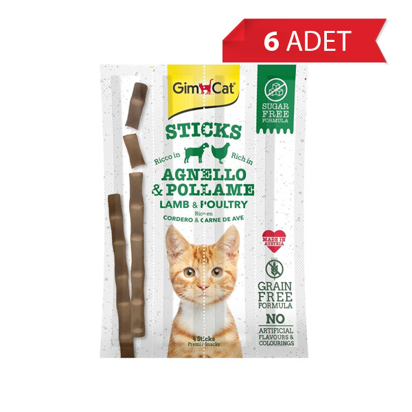GimCat Sticks Kuzulu ve Tavuklu Taurinli Tahılsız Ödül Çubuğu (4'lü) (6 Adet)